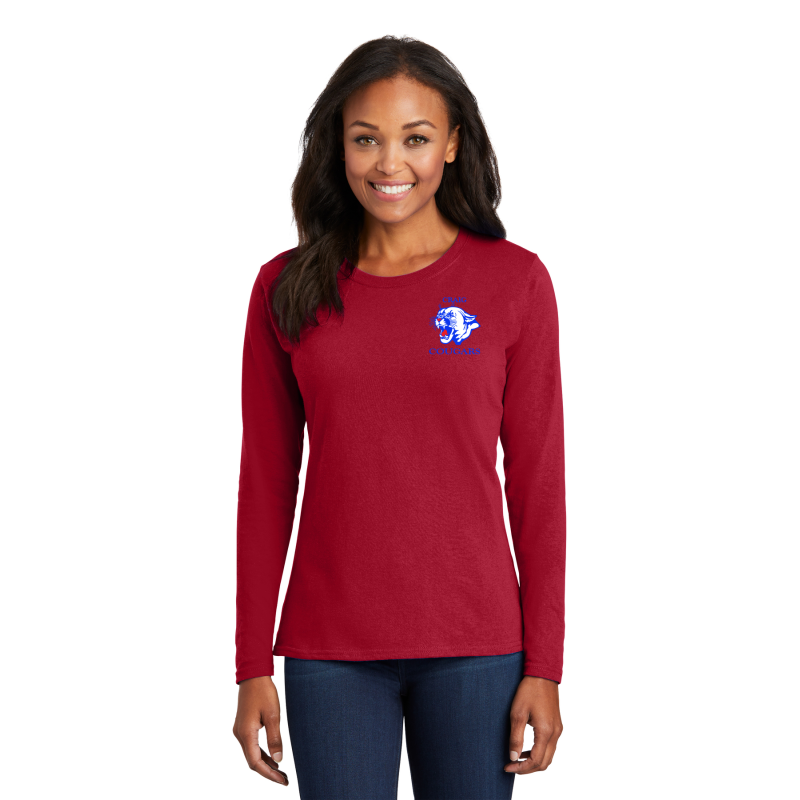 LPC54LS Port & Company® Ladies Core Cotton LONG SLEEVE Tee COUGAR HEAD LT CHST