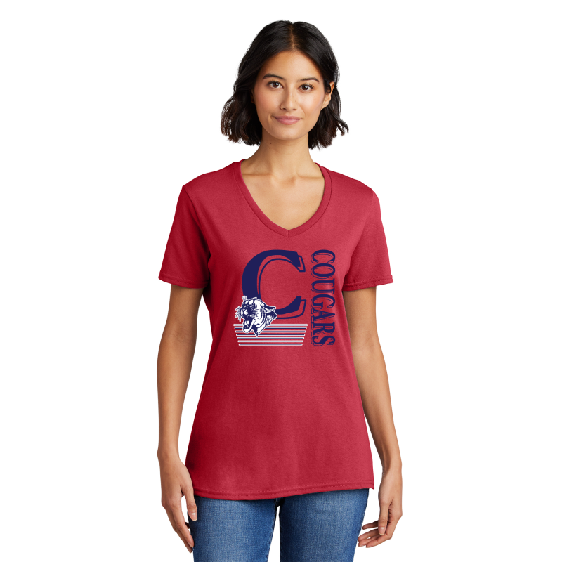 LPC54V  Port & Company® Ladies Core Cotton V-Neck Tee, FULL FRONT C COUGARS
