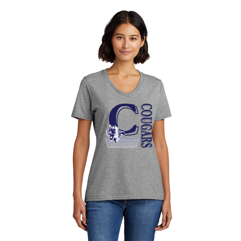LPC54V  Port & Company® Ladies Core Cotton V-Neck Tee, FULL FRONT C COUGARS