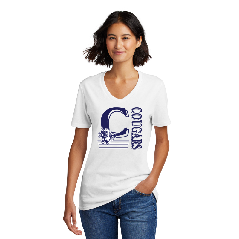 LPC54V  Port & Company® Ladies Core Cotton V-Neck Tee, FULL FRONT C COUGARS