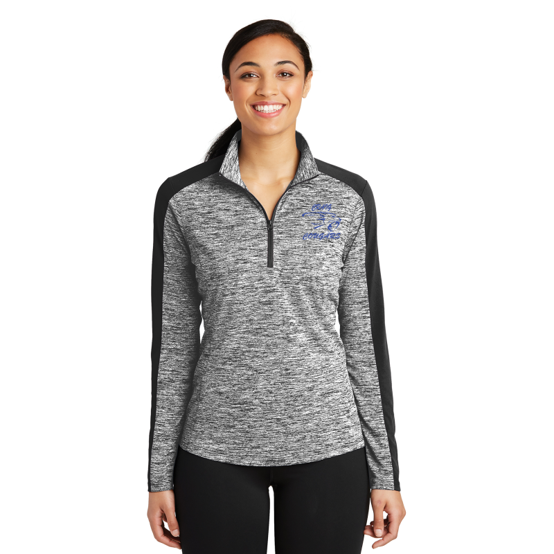 LST397  Sport-Tek® Ladies PosiCharge® Electric Heather Colorblock 1/4-Zip Pullover; CRAIG BRUSH