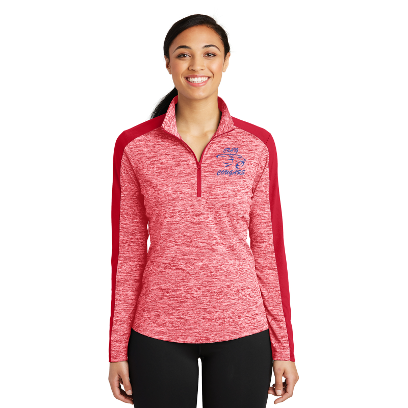 LST397  Sport-Tek® Ladies PosiCharge® Electric Heather Colorblock 1/4-Zip Pullover; CRAIG BRUSH