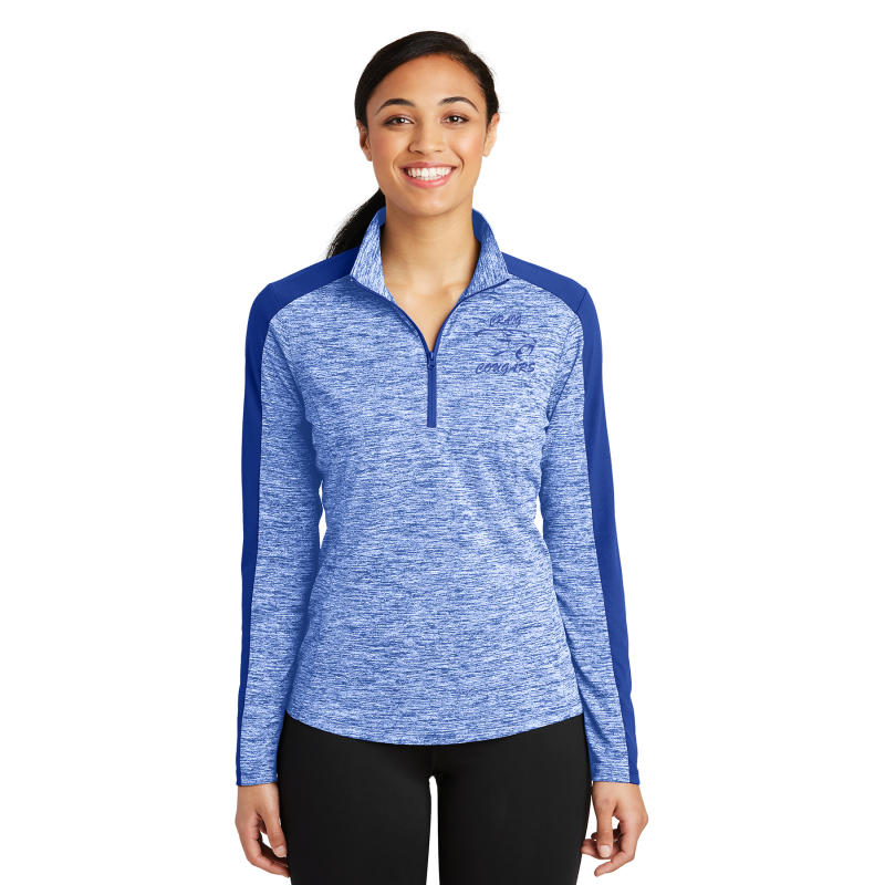 LST397  Sport-Tek® Ladies PosiCharge® Electric Heather Colorblock 1/4-Zip Pullover; CRAIG BRUSH