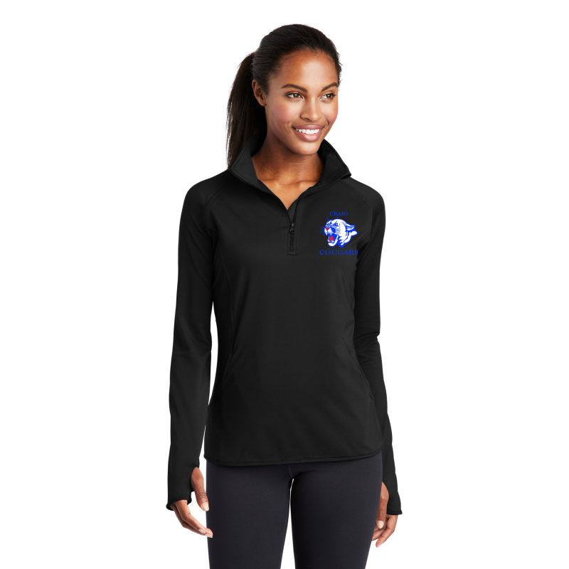   LST850 Sport-Tek® Ladies Sport-Wick® Stretch 1/2-Zip Pullover; COUGAR HEAD EMBROIDERY