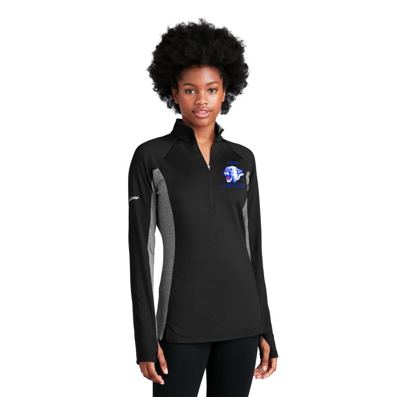 LST854 Sport-Tek® Ladies Sport-Wick® Stretch Contrast 1/4-Zip Pullover; COUGAR HEAD EMBROIDERY