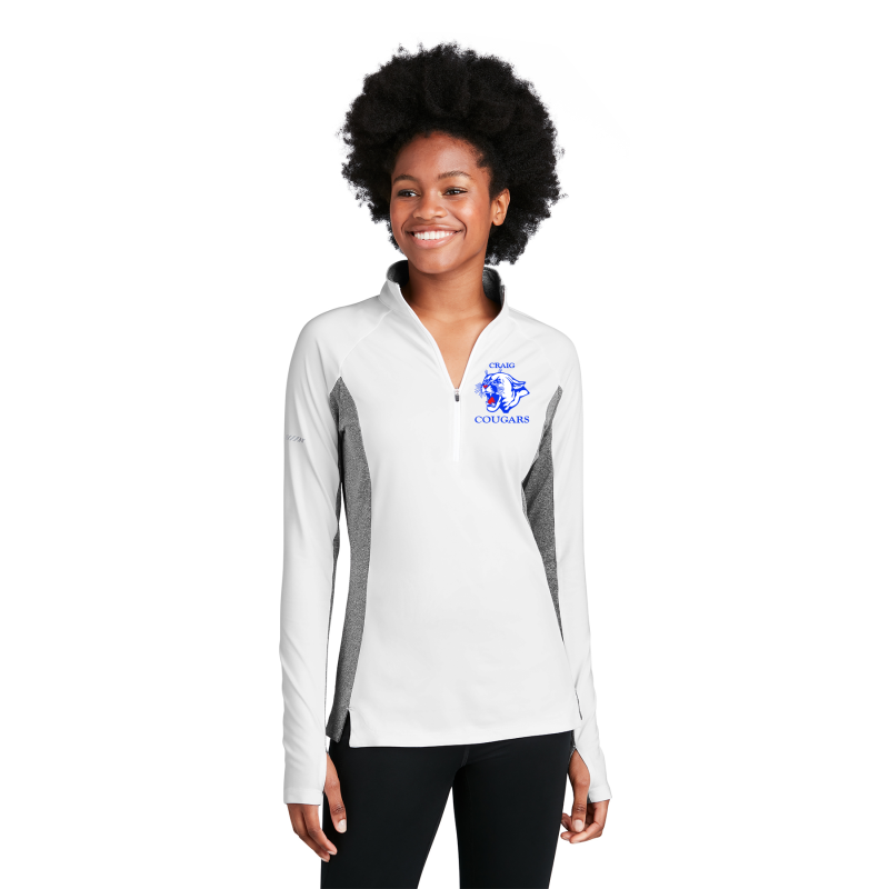 LST854 Sport-Tek® Ladies Sport-Wick® Stretch Contrast 1/4-Zip Pullover; COUGAR HEAD EMBROIDERY