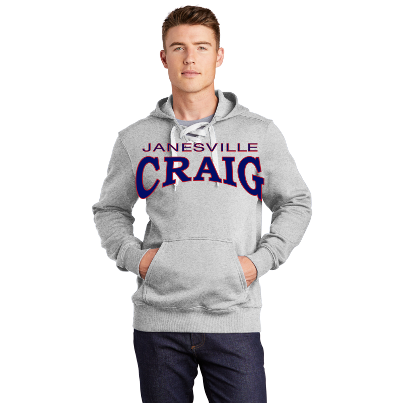 ST271 Sport-Tek® Lace Up Pullover Hooded Sweatshirt; Screen Print Full Front JANESVILLE CRAIG