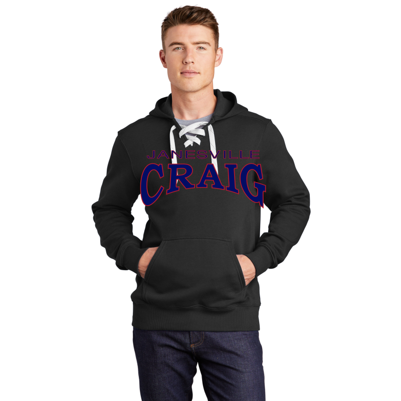 ST271 Sport-Tek® Lace Up Pullover Hooded Sweatshirt; Screen Print Full Front JANESVILLE CRAIG
