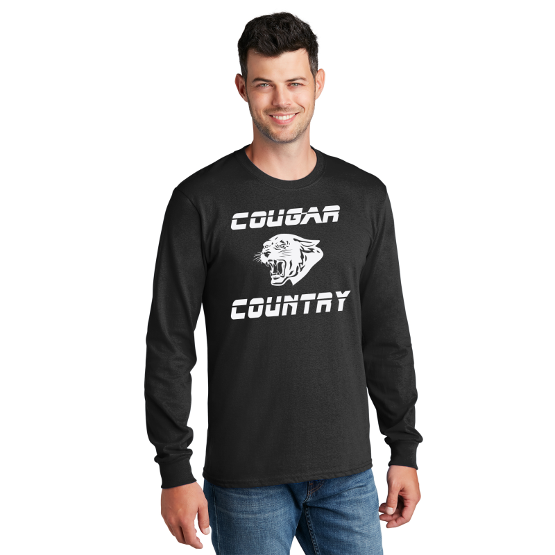   PC54LS Port & Company® Long Sleeve Core Cotton Tee; FULL FRONT PRINTLOGO COUGAR COUNTRY