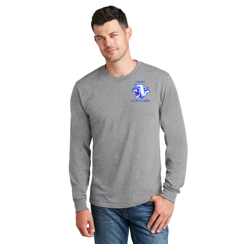   PC54LS Port & Company® Long Sleeve Core Cotton Tee; LT CHEST COUGAR HEAD