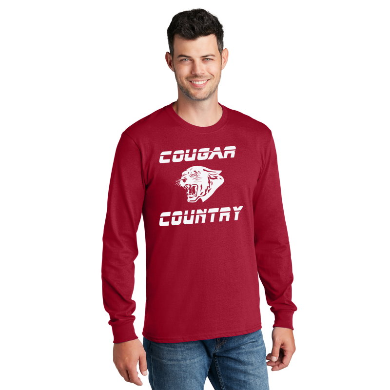   PC54LS Port & Company® Long Sleeve Core Cotton Tee; FULL FRONT PRINTLOGO COUGAR COUNTRY
