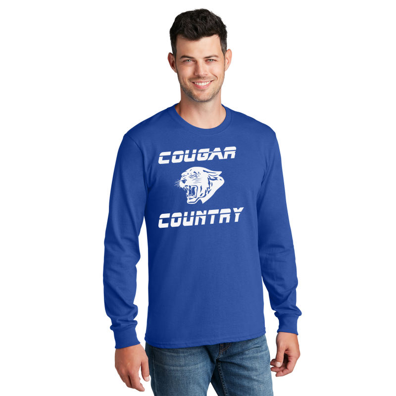   PC54LS Port & Company® Long Sleeve Core Cotton Tee; FULL FRONT PRINTLOGO COUGAR COUNTRY