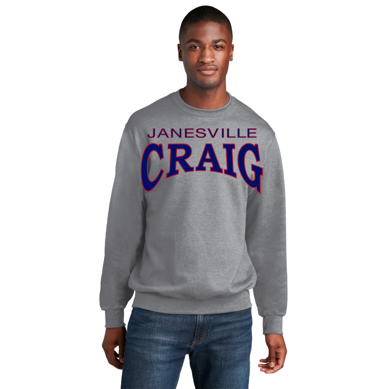   PC78 Port & Company® Core Fleece Pullover CREWNECK Sweatshirt; FULL FRONT LOGO JANESVILLE CRAIG