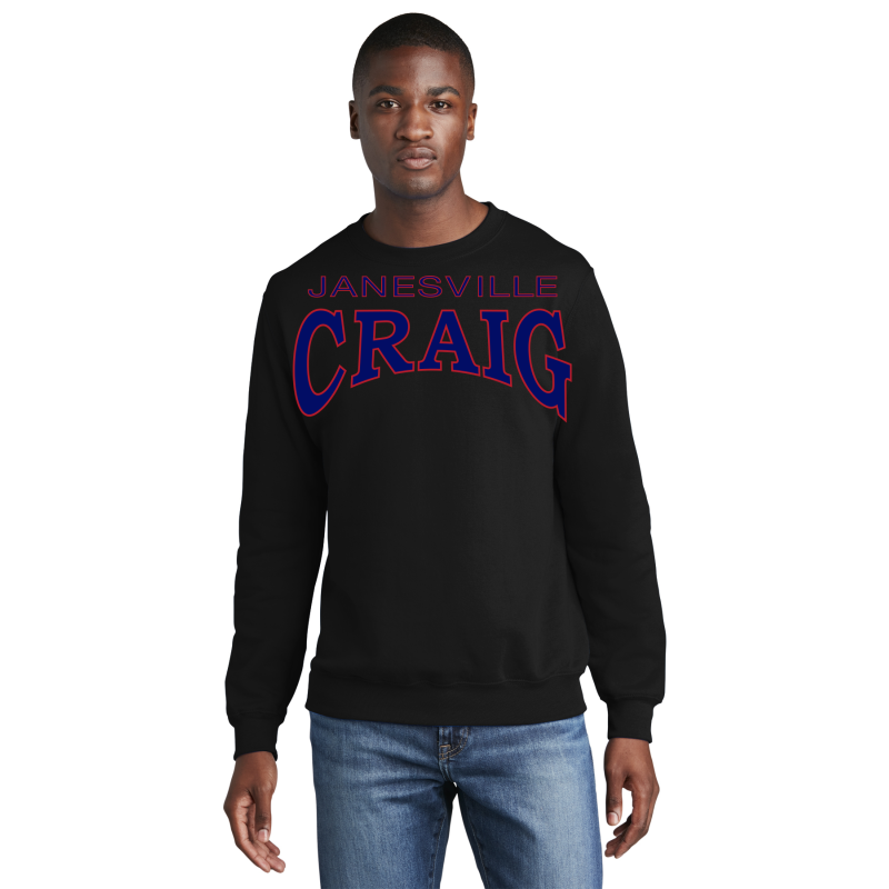   PC78 Port & Company® Core Fleece Pullover CREWNECK Sweatshirt; FULL FRONT LOGO JANESVILLE CRAIG