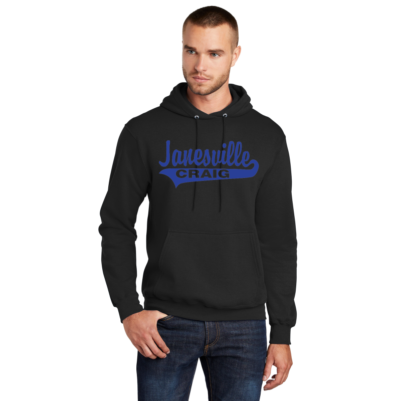   PC78H Port & Company® Core Fleece Pullover Hooded Sweatshirt; FULL FRONT JANESVILL CRAIG TAIL