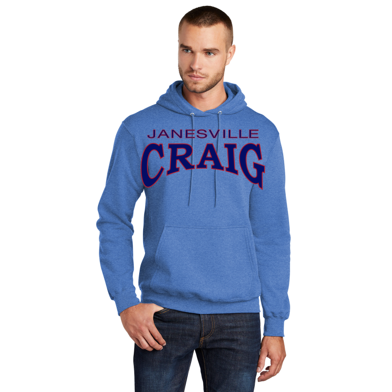   PC78 Port & Company® Core Fleece Pullover CREWNECK Sweatshirt; FULL FRONT LOGO JANESVILLE CRAIG