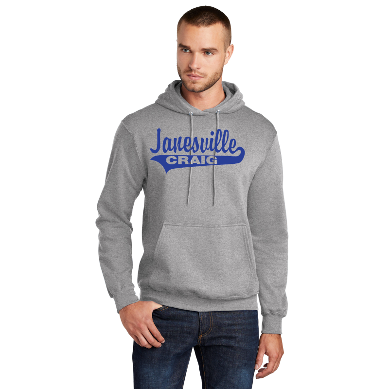   PC78H Port & Company® Core Fleece Pullover Hooded Sweatshirt; FULL FRONT JANESVILL CRAIG TAIL