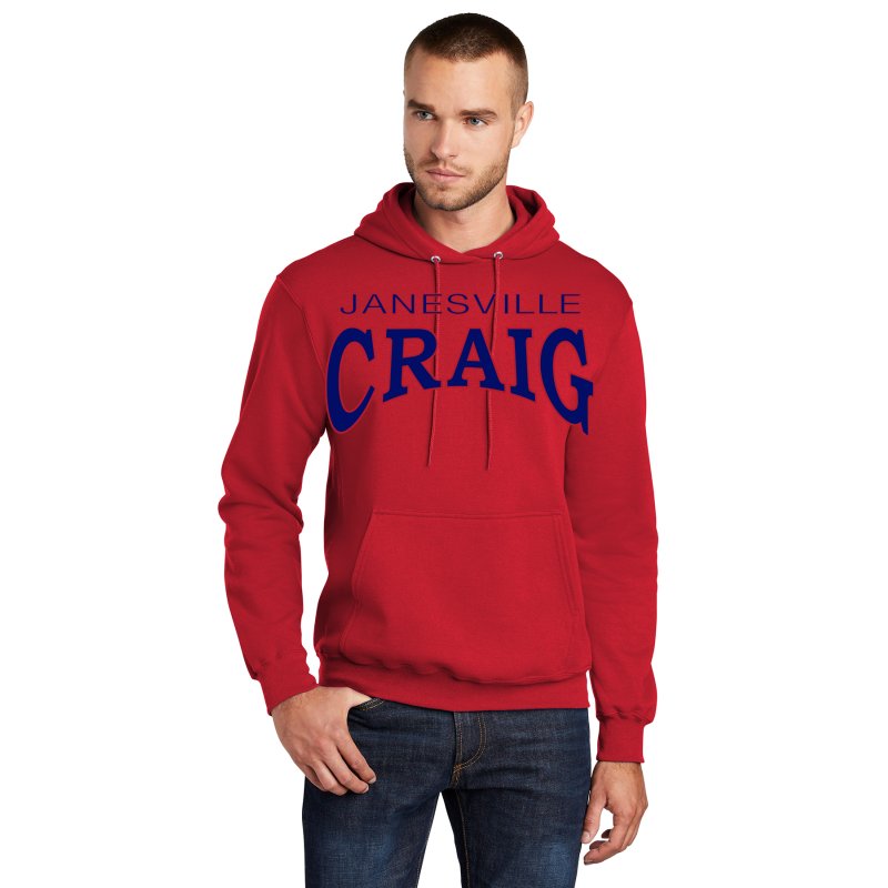   PC78 Port & Company® Core Fleece Pullover CREWNECK Sweatshirt; FULL FRONT LOGO JANESVILLE CRAIG