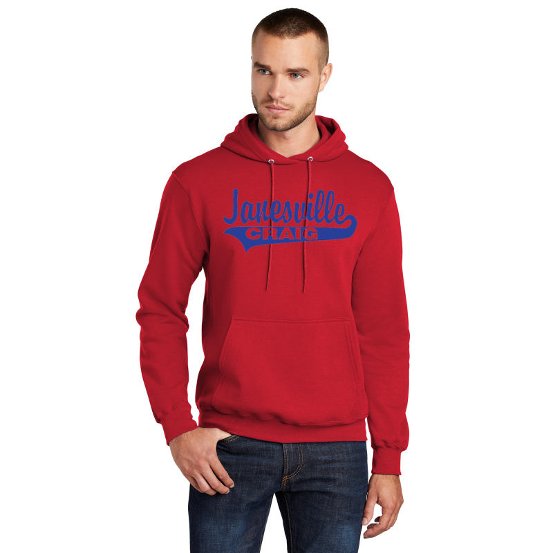   PC78H Port & Company® Core Fleece Pullover Hooded Sweatshirt; FULL FRONT JANESVILL CRAIG TAIL